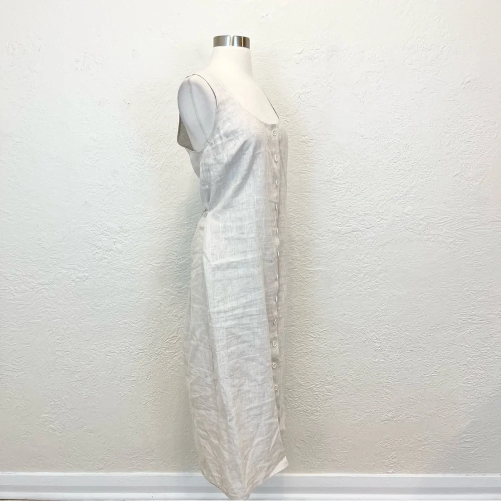 Reformation Grover Linen Dress Beige Oatmeal Midi Maxi Button Front fits XL 12 - Picture 14 of 15